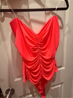 Fashion Nova Neon Coral One-Piece Bodysuit